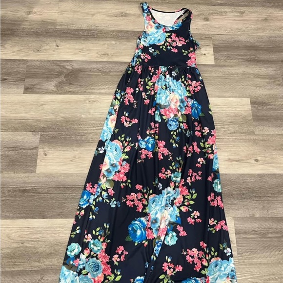 Floral Sleeveless  Dress - Blue and Pink - Picture 1 of 1